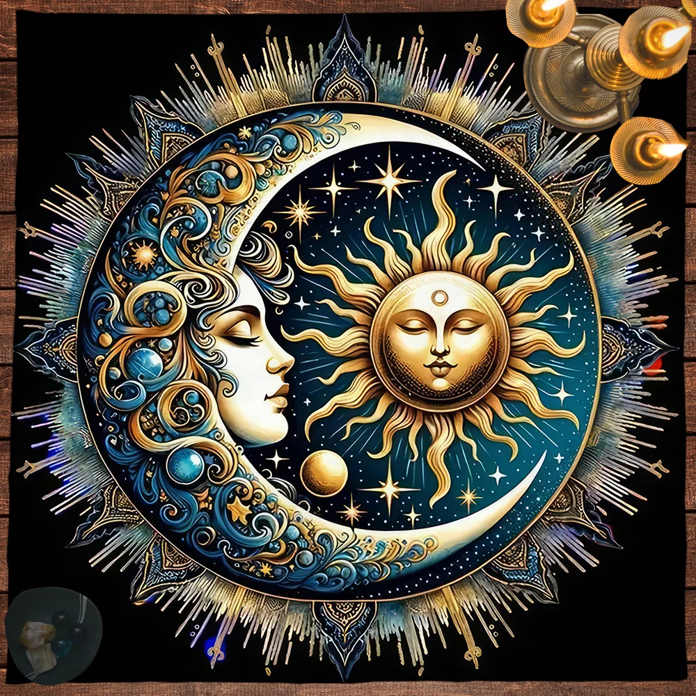 Sun and Moon Tarot Tablecloth Pagan Altar Cloth For Spread Tarot Reading Cover Divination Tarot Mat Spiritual Oracle Cards Pad 5
