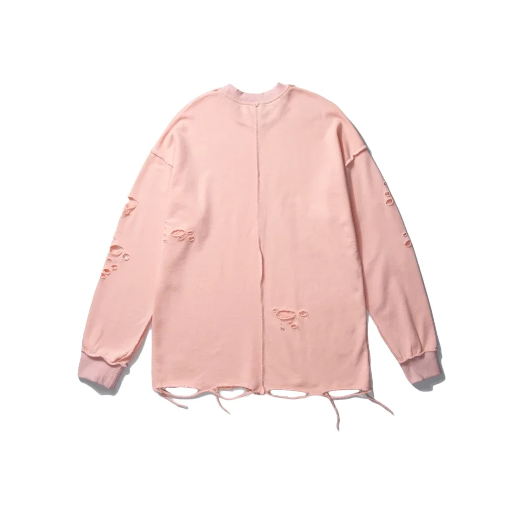 Camisolas rasgadas de manga comprida para homens e mulheres, pulôveres de ombro, streetwear com buracos rasgados, roupas grunge, sloth tops, primavera