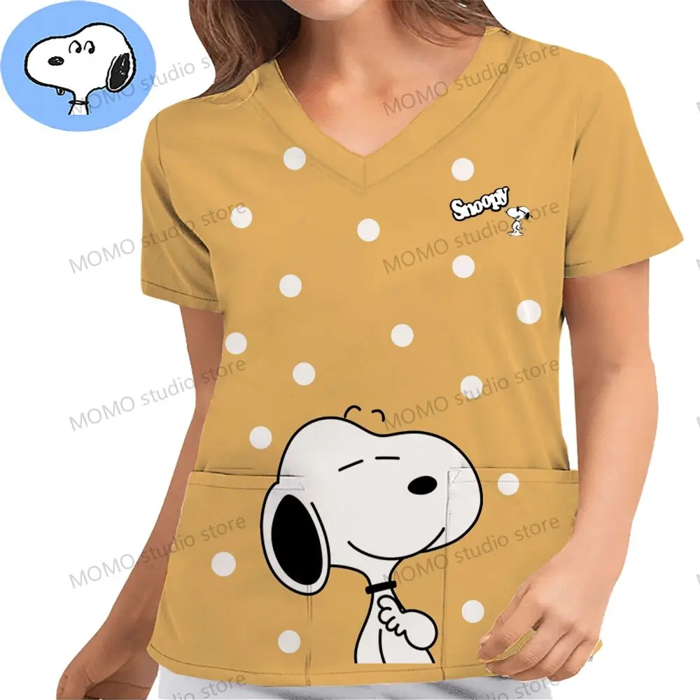 

Shirts Pocket Y2k Clothes Women's V Neck Nurse Uniform T-Shirt Kawaii Snoopy Cheap Top Cute 2024 New Short Sleeve Hospital S-2XL