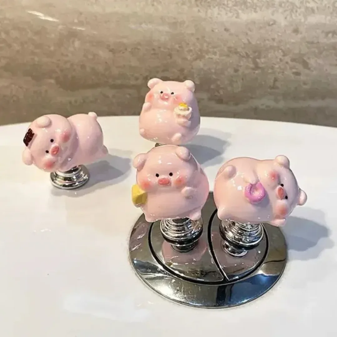 2Pcs Water Tank Buttons Toilet Press Button Long Nail Protector Cute Pig Toilet Presser Multi-useful Press Tools