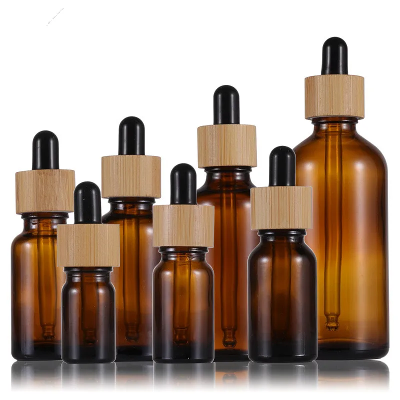

5ml 10ml 15ml 30ml 50ml Glass Dropper Bottles With Pipettes Amber Essential Oil Dropper Bottles With Bammbo Cap For Aromatherapy