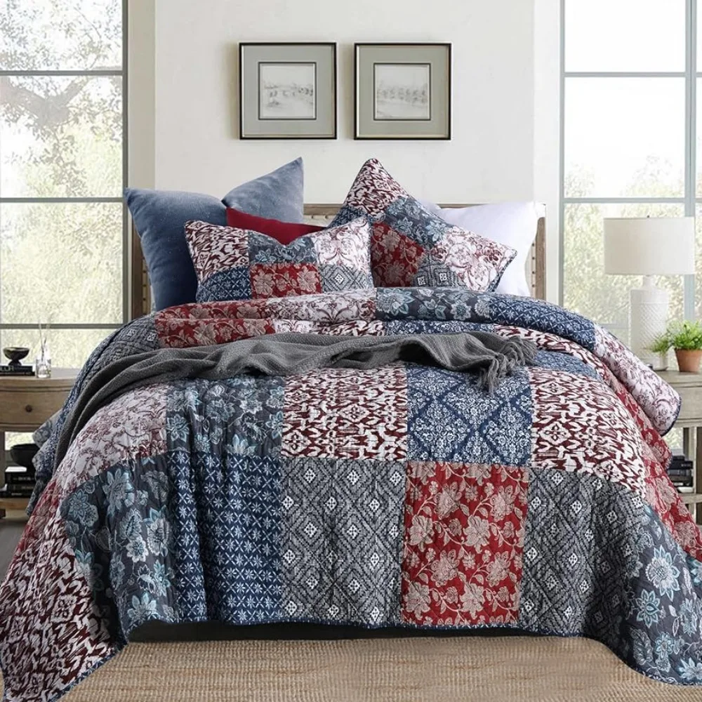 

Quilts King Size Bedspread Quilt Set Lightweight Reversible Coverlet Set Patchwork Quilted Bedding Set for All Seasons,King Size