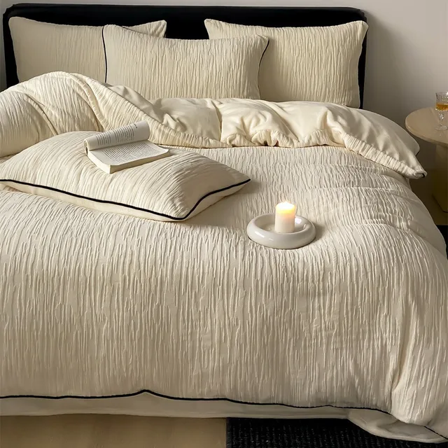 Ensemble de quatre pièces en polaire sculptée simple et épaisse, lumière chaude, luxe, drap de lit en molleton de lait, housse de couette, literie d'automne et d'hiver 1