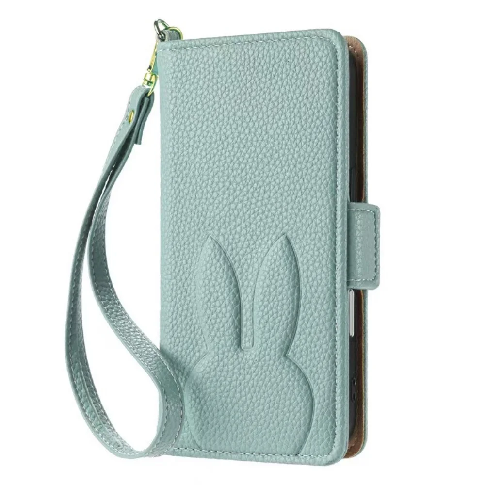 Charming 3D Rabbit & Floral Leather Phone Wallet Case with Card Slot Flip Cover