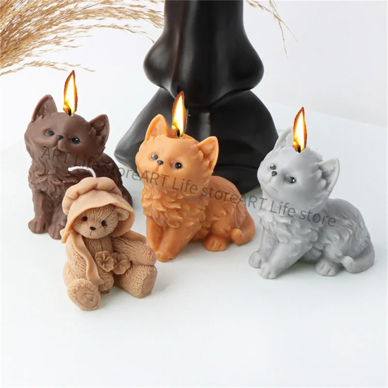 Cute Pet Animal Silicone Candle Mold DIY Kitten Bear Puppy Craft Plaster Resin Decoration Handmade Soap Candle Making Supplies