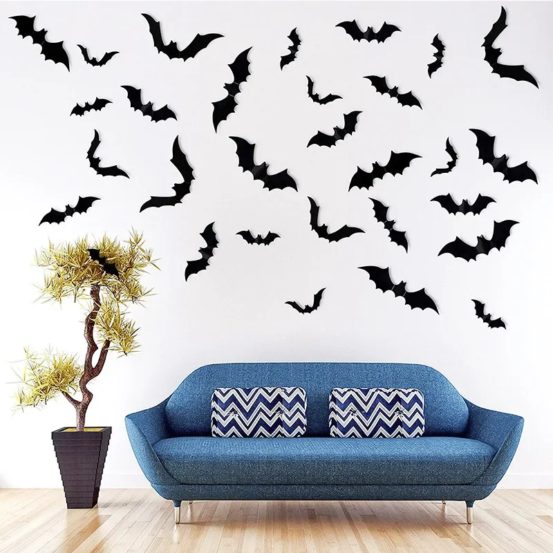 Children's Room Wall Sticker Halloween Atmosphere Decoration 3D Black PVC Bat DIY Bat Wall Sticker Creative Home Wallpaper