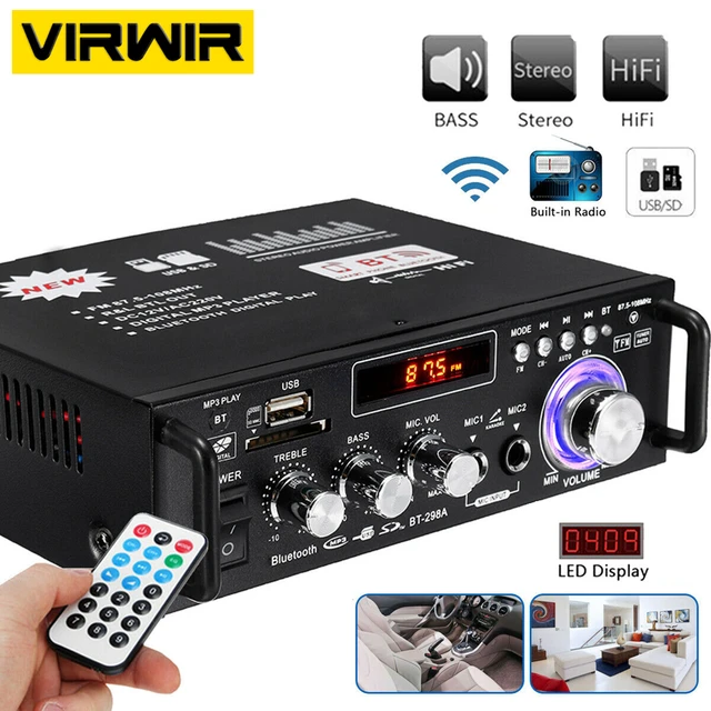 Mini Amplificateur Sans Fil Bluetooth, 2CH, Audio HIFI, Stéréo, Médailles  de Puissance, USB, Radio FM, Voiture, Maison, avec Télécommande - AliExpress