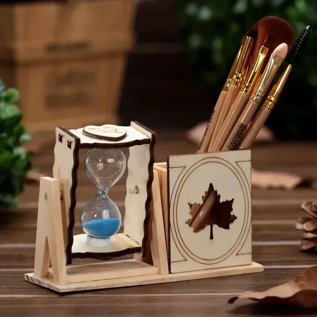Simple Wooden Single Hourglass Pen Holder Student Desk Decoration