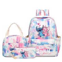 3Pcs/set Disney Lilo Stitch Colorful Backpack Children Teenager Cartoon School Bookbag with Lunch Bag Student Boy Girl Schoolbag 3