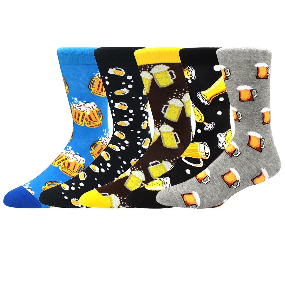 Men's Colorful Vintage Animal Cotton Socks - 5 Pairs, Fun Casual & Business Styles