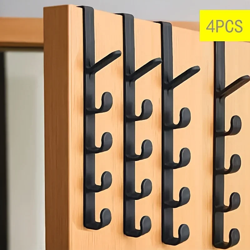 4pcs Set-5-Hook Door Hook, Back Pocket Storage Rack, Household Bathroom Storage Organizer For Bathrooms, Bedrooms