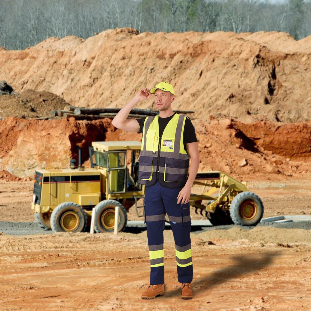 AYKRM 높은 가시성 반사 조끼 안전 지퍼 포켓 Hi Viz 보안 조끼 멀티 맞춤형 로고 건설