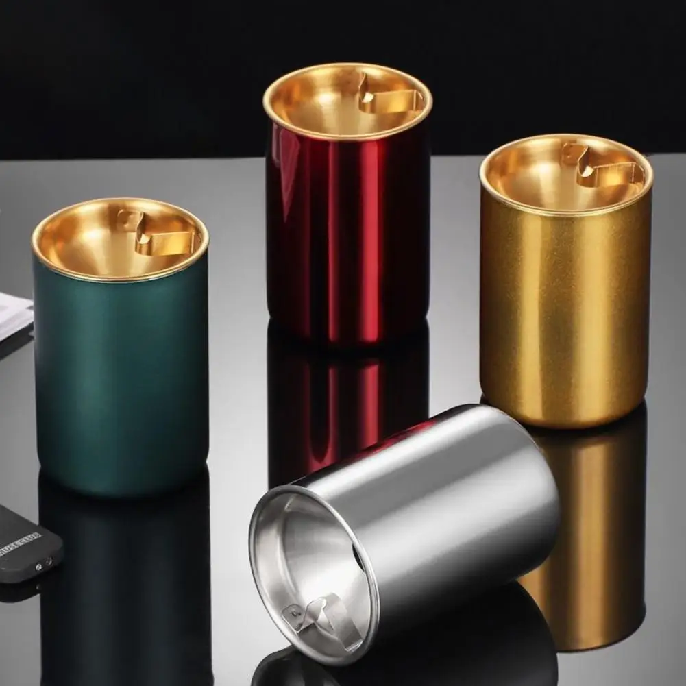 Stainless Steel Ashtray Funnel-shaped Lid Windproof Capacity Heat Resistant Desktop Ash Storage Holder