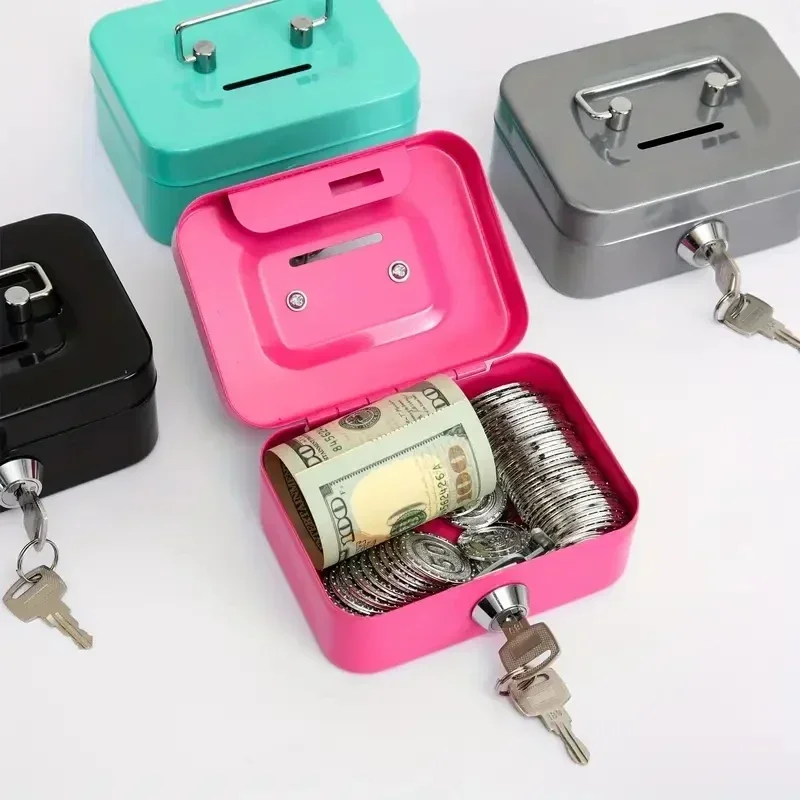 Cash Box Metal Cash Box Mini Safe Lock Box Money Bank Metal Coin Bank Security Sturdy Cash Portable for Kids Coin Collection