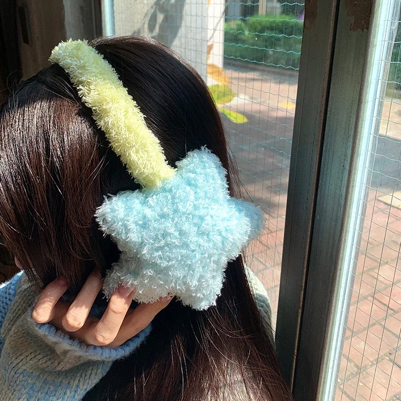 Y2K Star Plush Earmuffs Outdoor Cycling Ear Protection Colour Blocking Ear Bag Warm Winter Warm Earplugs Y2K Headset Cover