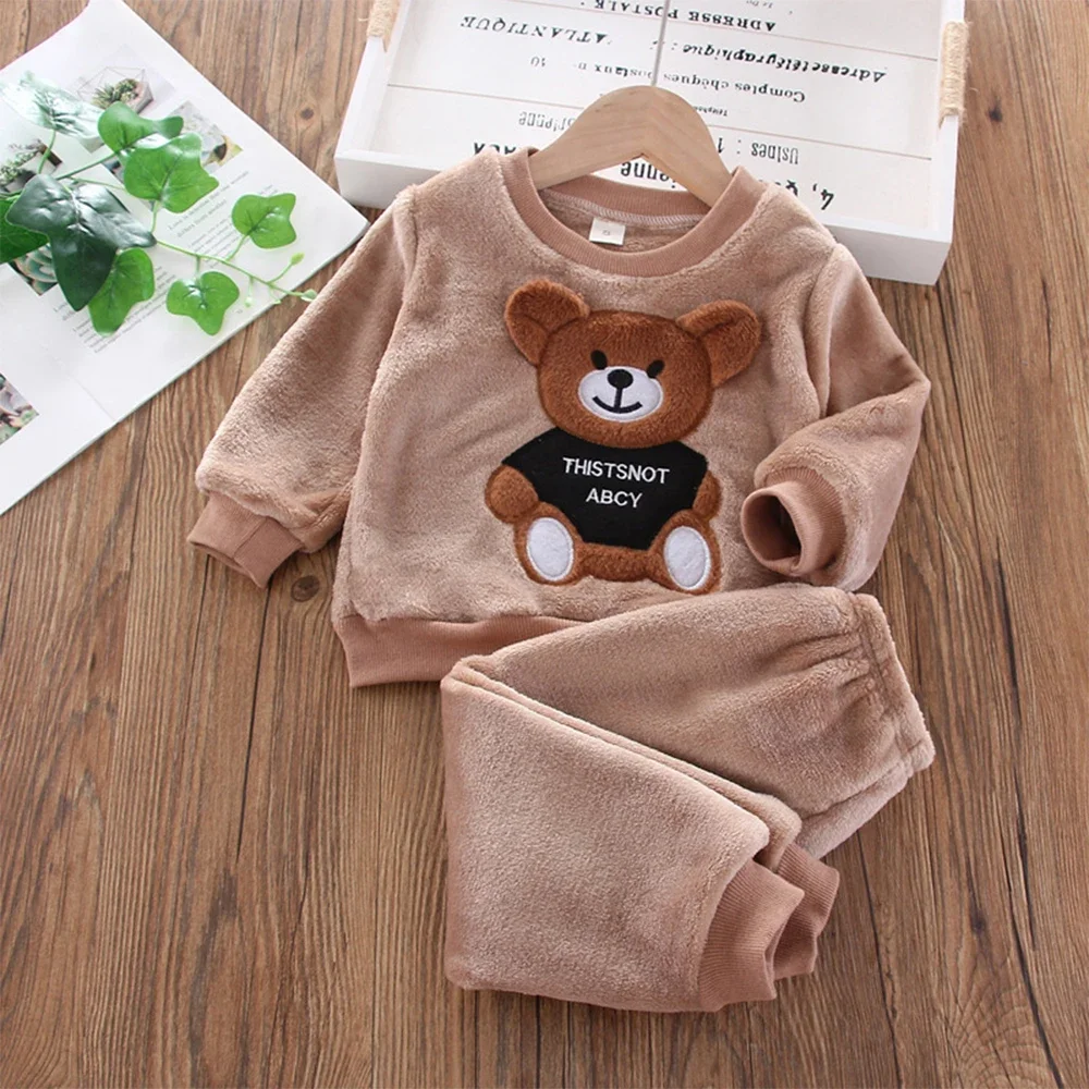 Bear Leader Coral Fleece Pajama Sets Baby Boys Girls Winter Plus Velvet Thick Flannel Homewear Children Warm Sleepwear Suit 2Pcs 5