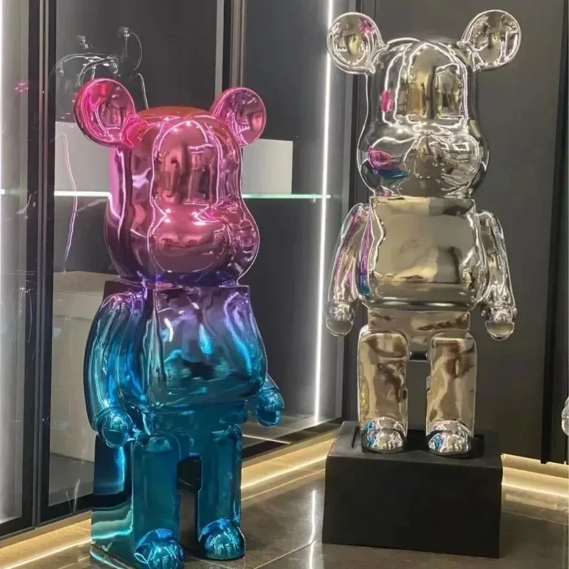 Gradient Bear Figure Plating Violent Bear 50/80cm Statues Large Mirror Sculpture Creative Luxury Living Room Decoration Ornament 2