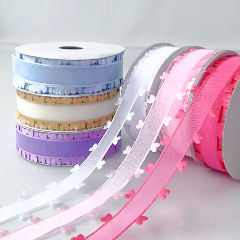 2.5cm x 20yd Colorful Love Heart Organza Ribbon for Handmade Bow Craft Wedding Valentine’s Day Decor Gift Floral Packing