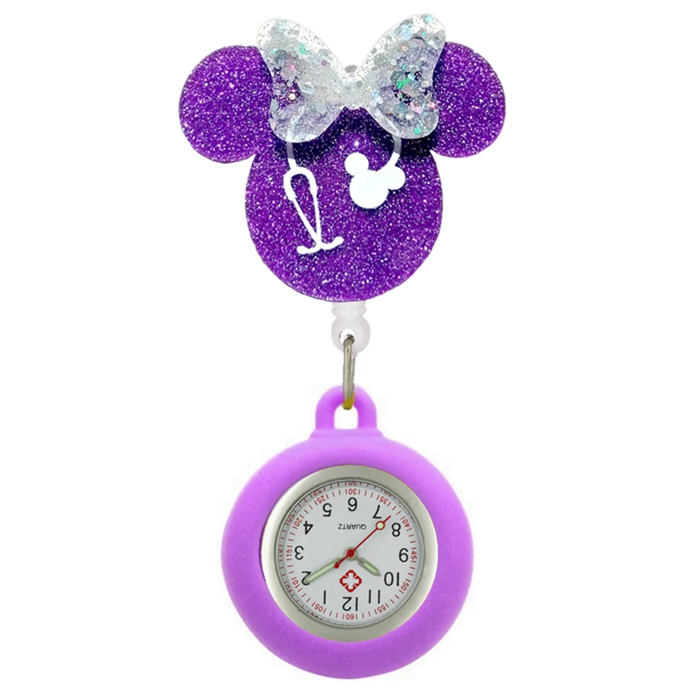 Cartoon Shiny PVC Stethoscope Bowknot Pattern Nurse Doctor Retractable Pocket Watches Hospital Medical Clips Gift Clocks