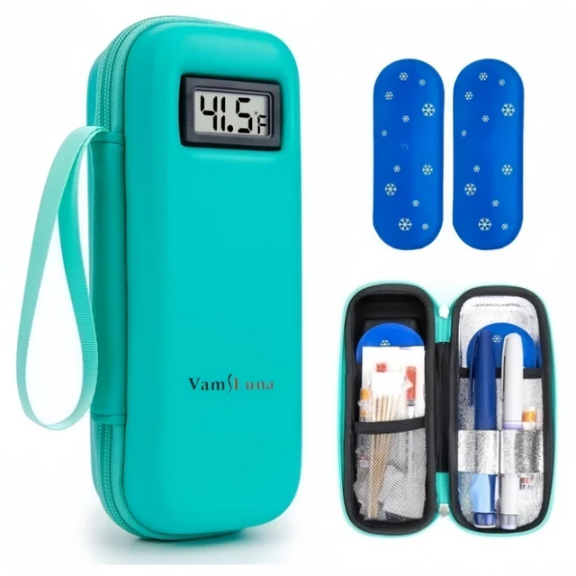 Refroidisseur d'insuline avec affichage de la température – Sac réfrigéré pour médicaments avec 2 blocs de glace pour stylo à médicaments diabétiques, voyage, usage quotidien 1