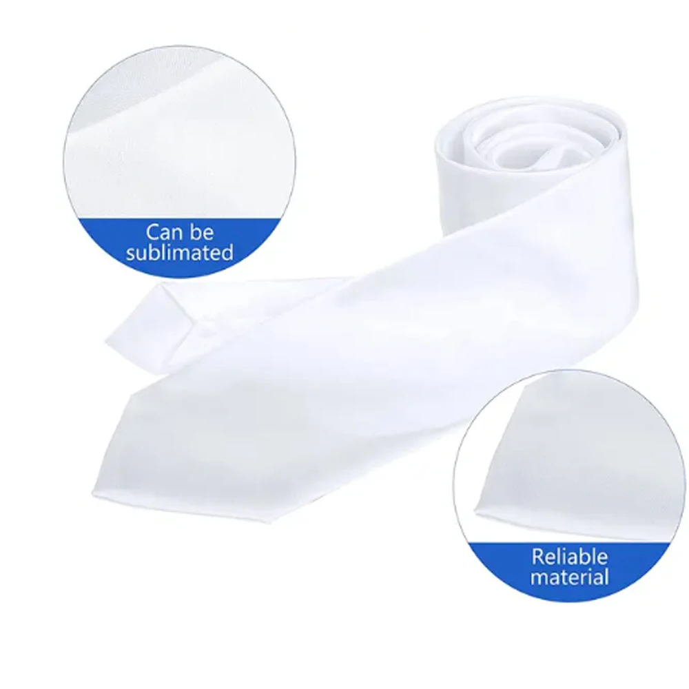 4PCS/Lot Men Blank Sublimation Tie Solid Color White DIY Heat Transfer Polyester Silky Necktie for Formal Wedding Party Business