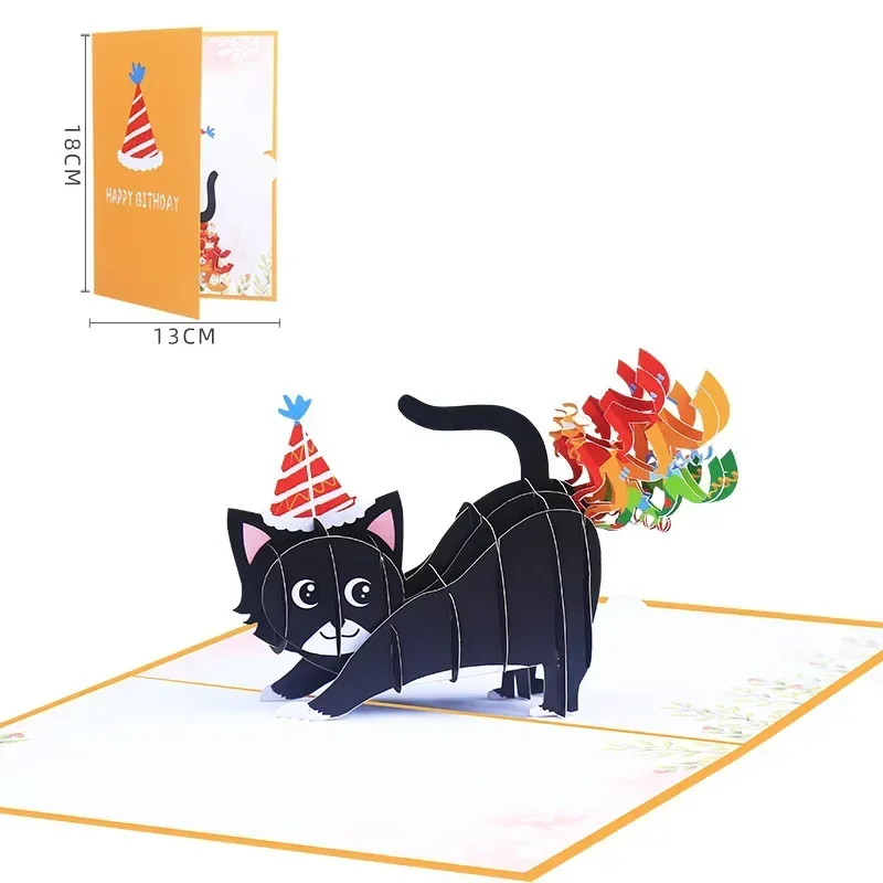 Creative color 3D card with rainbow cat birthday wishes pop-up card gift 1 pcs