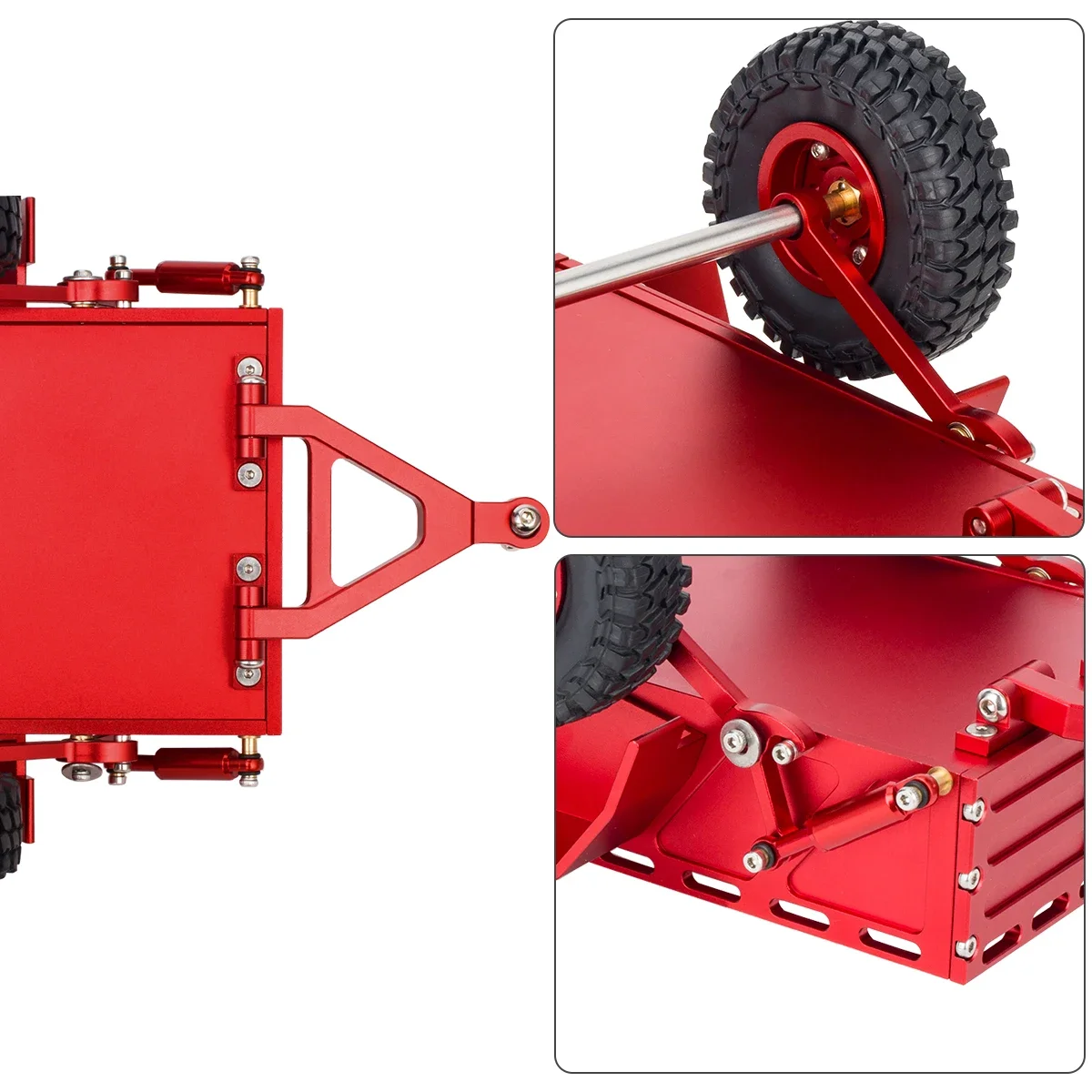 Remorque utilitaire RC 1/18 aluminium CNC - Noir/Rouge/Argent