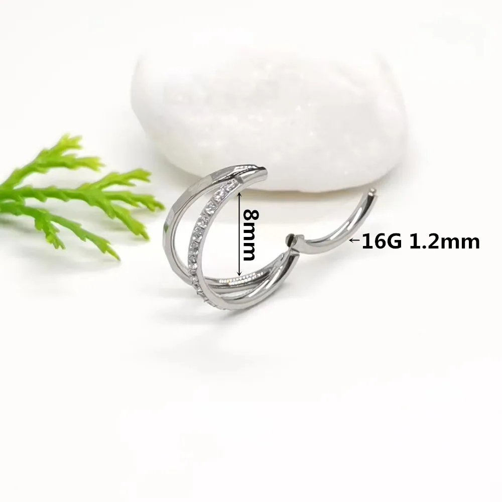 Septum Piercing Nose Rings G23 Titanium Earrings Fan Zircon Hoop Hinged Segment Clicker Tragus Cartilage Helix Piercing Jewelry