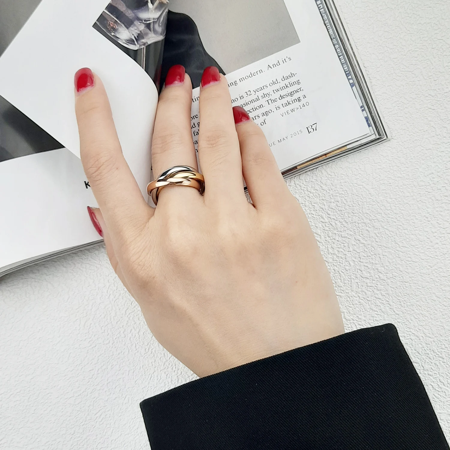 Womens Ring Triple Interlocked Engagement Rings for Women Stainless Steel Three-in-one Promise Gift for Her Valentines Day