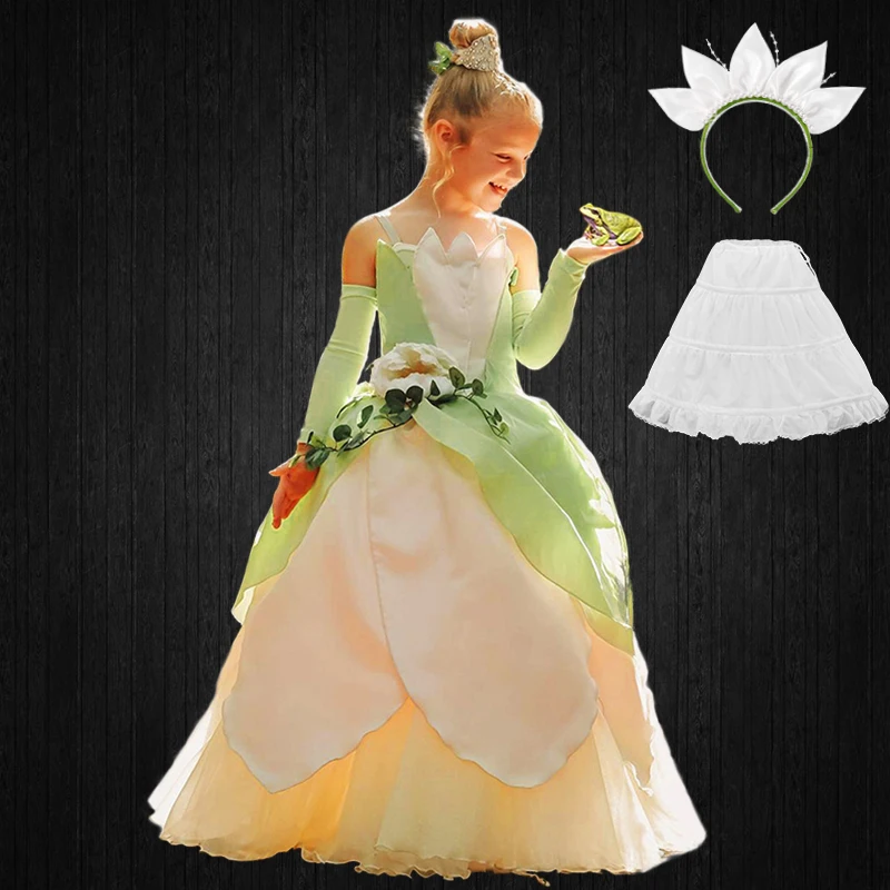 Boutique Meisjes Prinses Tiana Jurk Prinses En De Kikker Kind Halloween Cosplay Costume Party Peuter Groen Pageant Jurken  1501