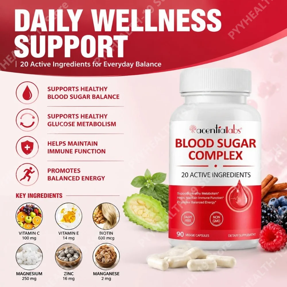 Acentiallabs Blood Sugar Complex Capsules 20 Ingredients Cinnamon Gymnema For Metabolism Energy & Immune Support Adult 90 Count 2