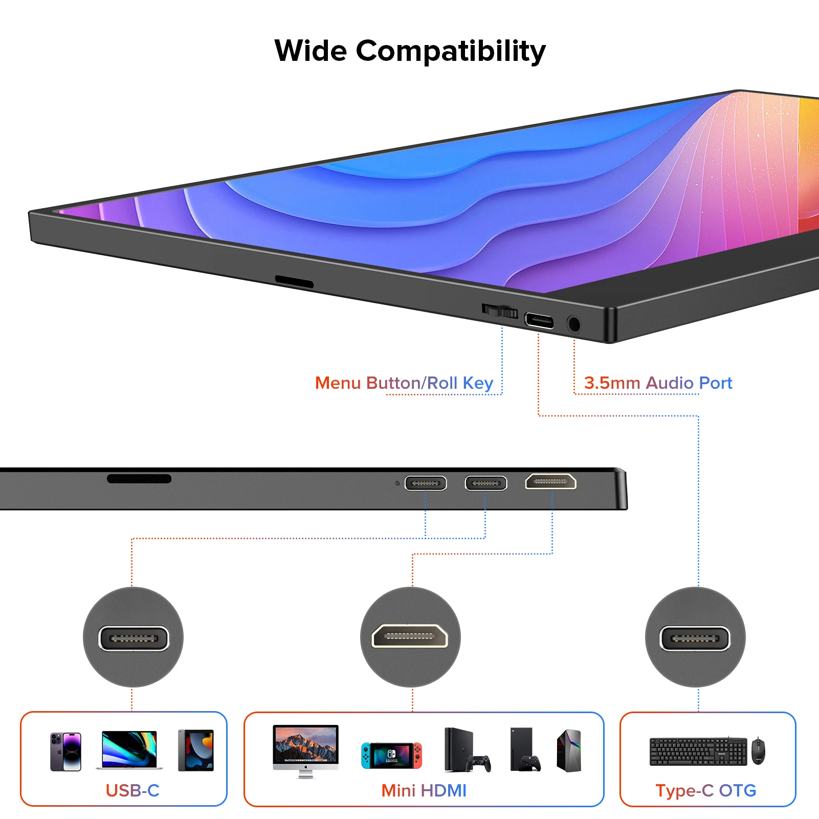 EVICIV ޴  ġũ 15.61080P IPS 10 Ʈ ġ ũ USB C HDMI Ʈ   ܺ  Ʈ Mac ġ Xbox º PC ȭ