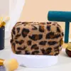 High-quality Plush Makeup Bag Leopard Print Large Capacity Toiletry Bag Portable Zipper Travel Organizer 3