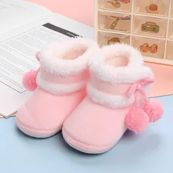 Cozy Newborn Baby Soft Pompom Booties - Warm Snow Boots - 7 - 12 Months (F17654 - Pink)