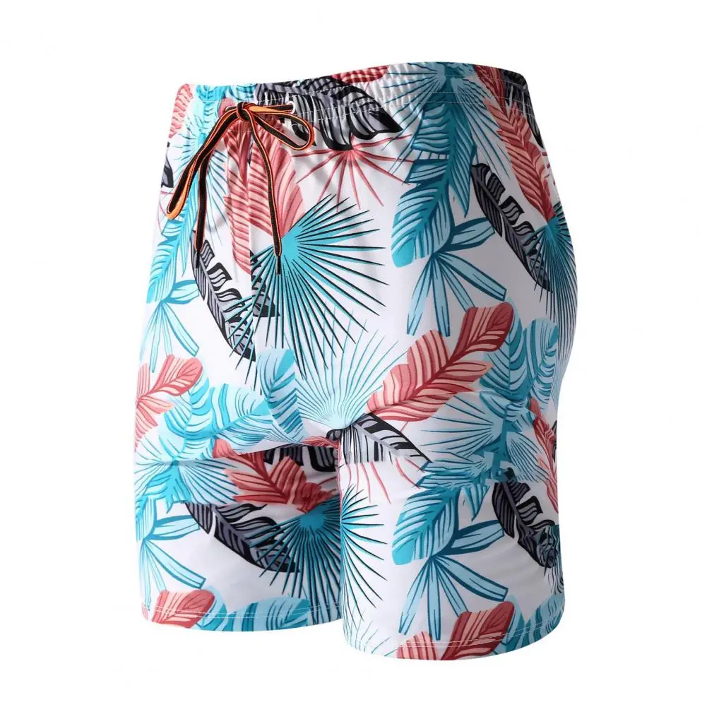 

Hawaii Shorts Chic Drawstring Skin-touch Men Summer Leaves Print Surfing Board Shorts Beachwear