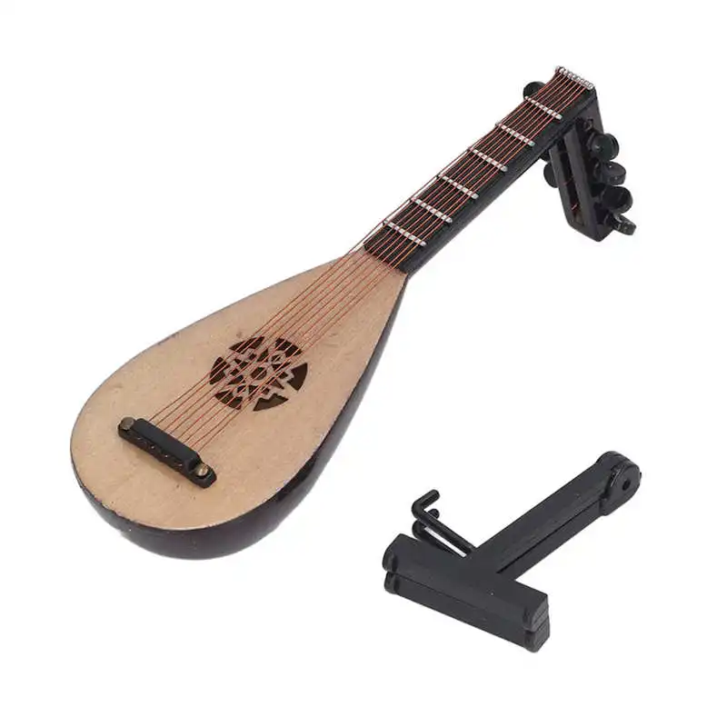 Lute Model Ornaments Mini Dollhouse Chinese Guitar Stringed Instrument Pipa Decor Miniature Musical Instruments for Dollhouse electric guitar polyester straps ethnic style ballad acoustic guitars bass belt musical instrument accessory