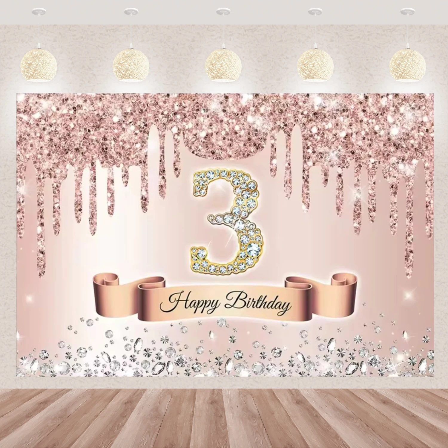 Rose Golden Pink Happy 18. Geburtstag Party Hintergrund Glitzer Diamant Hintergrund Mädchen Süße Party Dekoration Geburtstag Lieferungen – Detail 5
