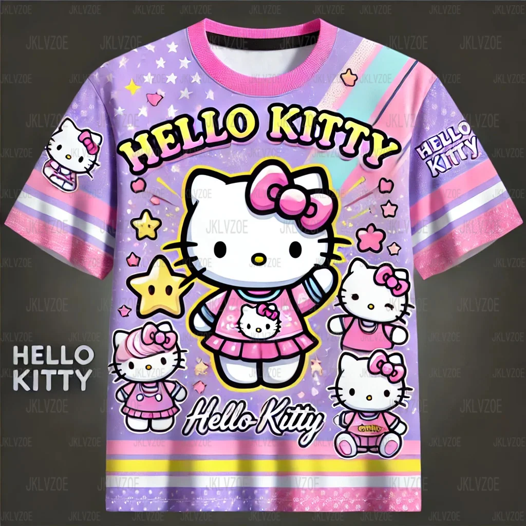 MINISO Sanrio Tshirt 3D Print Hello Kitty Special Edition Family O-Collar Tees Summer Sport Casual Short Sleeve For Kid/Adult ﻿ 6