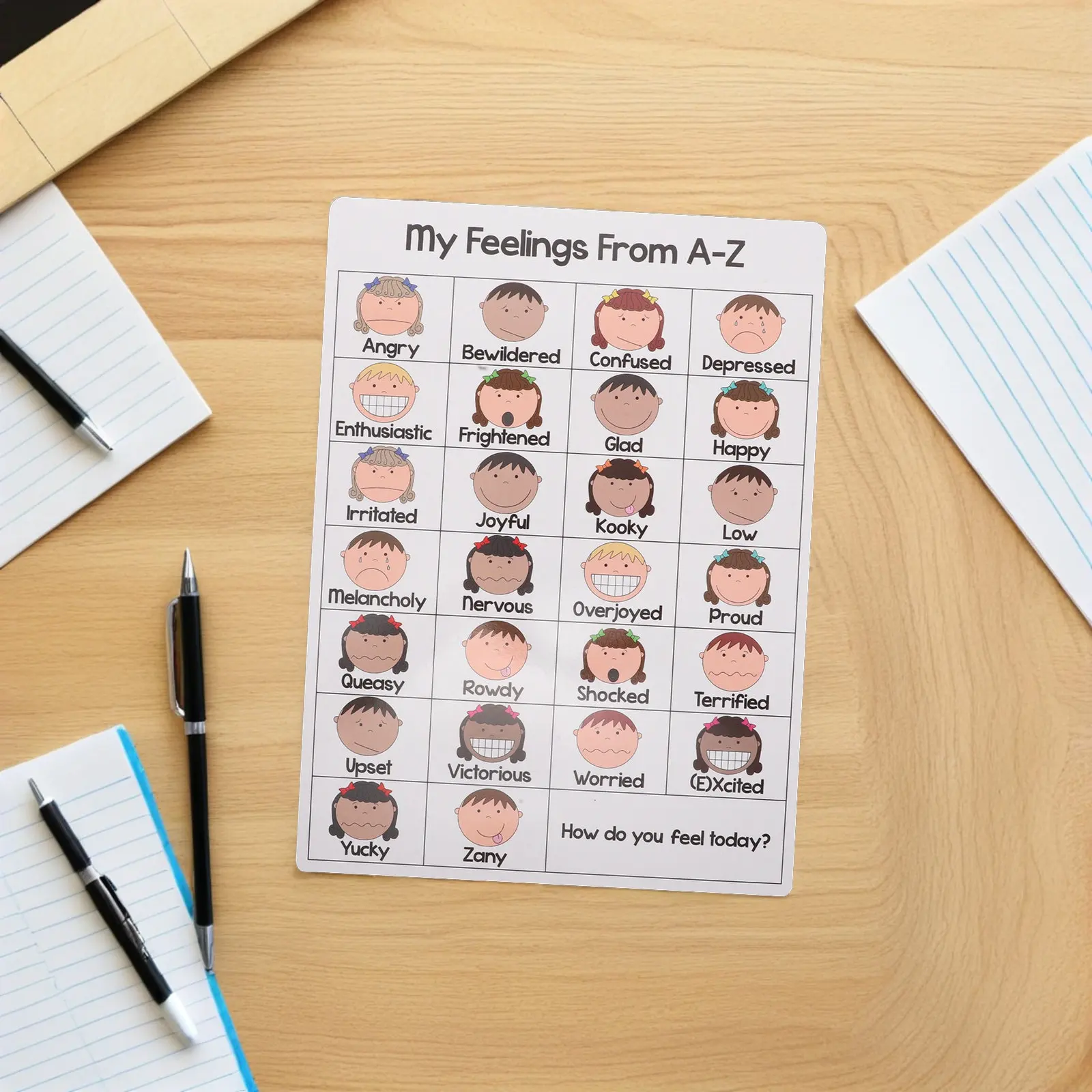 10Pcs A-Z 감정 차트 정서 관리 포스터 어린이  유치원 자폐증 교육 교실 학습 도구