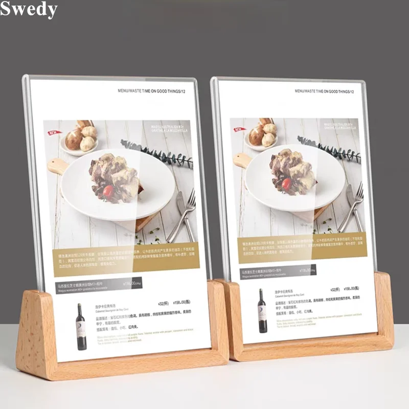 A5 148X210mm 나무 아크릴 사인 홀더 디스플레이 스탠드 포스터 사진 액자 테이블 메뉴 가격 목록 라벨 카드 홀더 스탠드