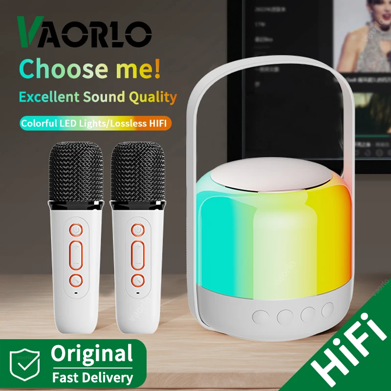Wireless Dual Microfoni Karaoke Machine Ktv Dsp System Bluetooth 5.3 Pa Speaker Rgb Colorful Led Light 3D Hifi Stereo Surround