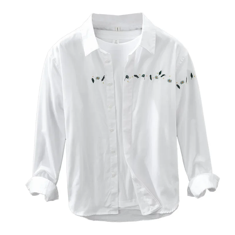 

Мужская рубашка с длинным рукавом, весна-осень 2023, корейская мода, Молодежная рубашка в гонконгском японском стиле с вышивкой