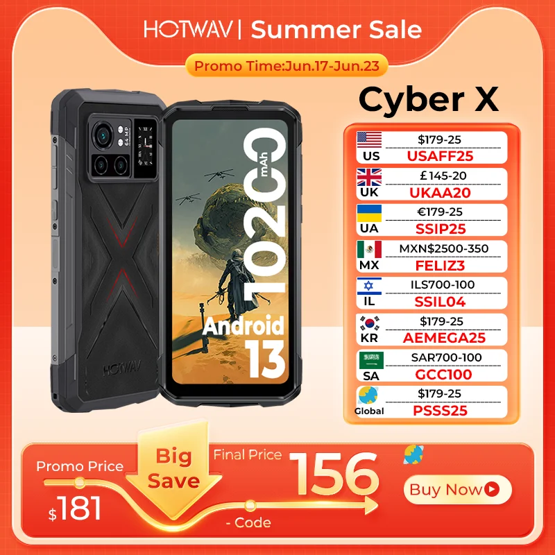 

Global Version HOTWAV Cyber X Android Rugged Devices 6.78” FHD+ 90Hz 10200mAh 8GB 256GB 64M Camera 33W Fast Charge