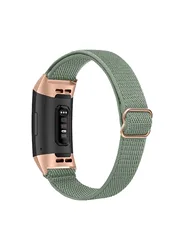 Nylon Elastic Loop Strap with Metal Connectors - Fitbit Charge 5 or 6 (Pine green)