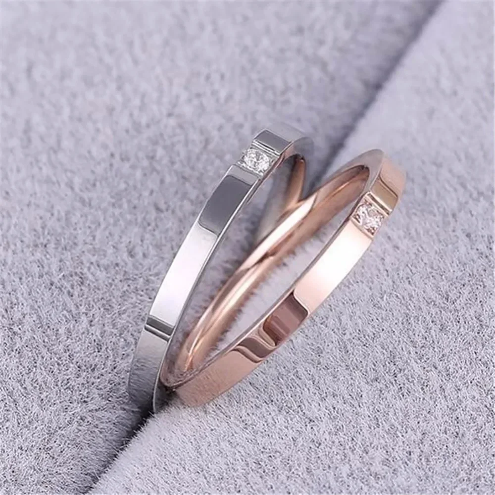 Single Crystal Thin Band Ring for Men Women Couples