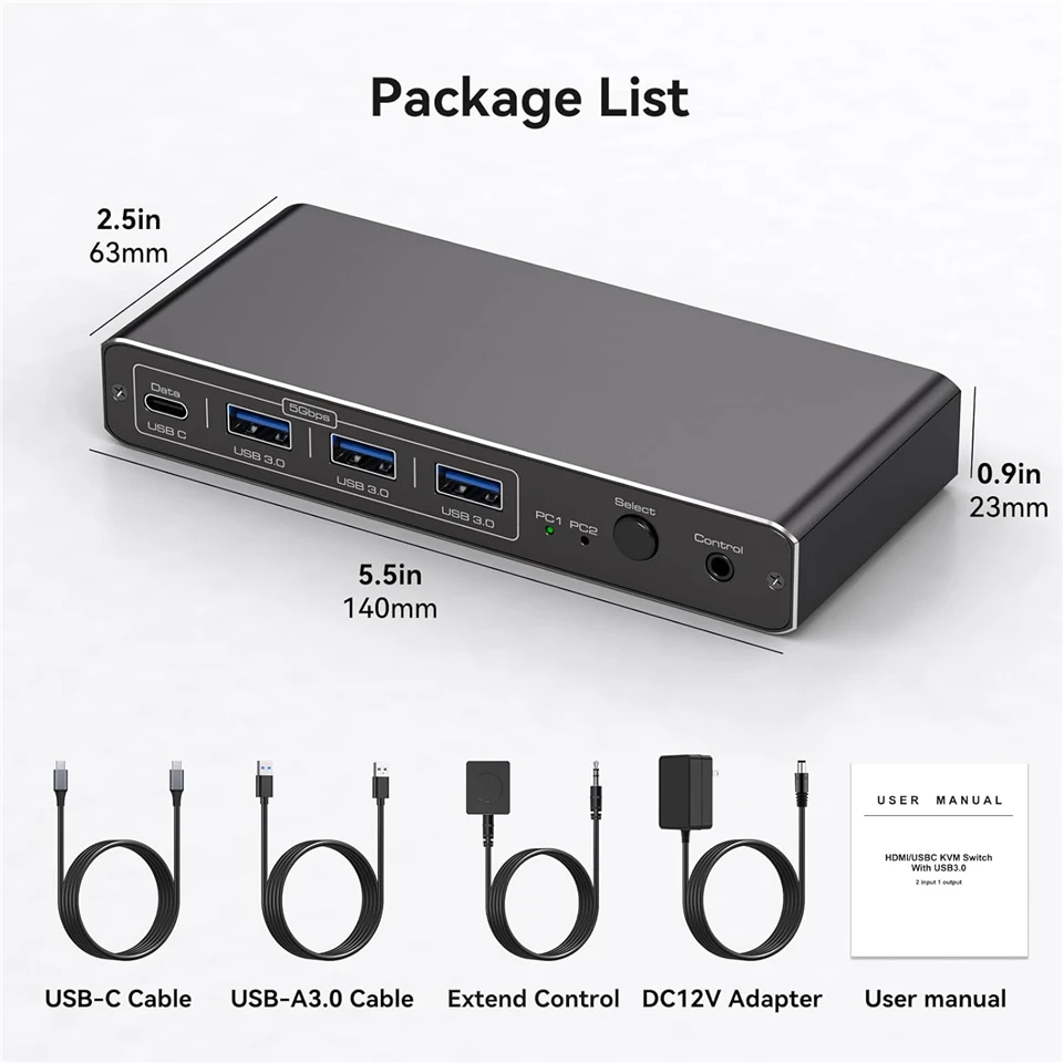2K 120Hz Thunderbolt USB C HDMI KVM Switch 100W PD Charge Type C USB KVM Switche