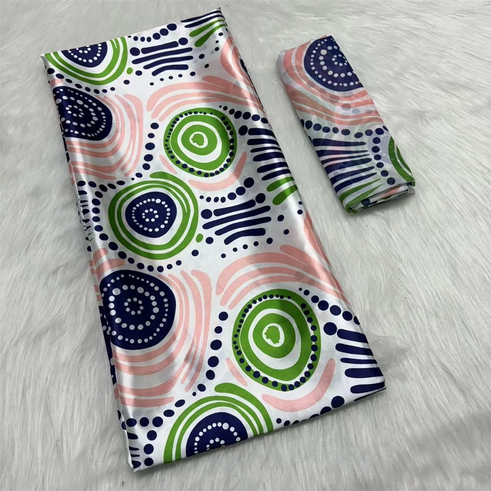 

African Silk Wax Satin Fabric And Chiffons , African Silk Satin Cloth for Women Dress, New, 4 + 2 Yards