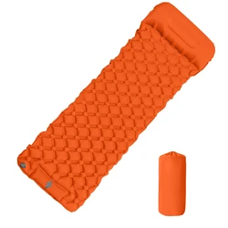 Ultralight Inflatable Camping Mattress with Built-In Pump and Pillows (Orange)
