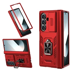 Shockproof Armor Camera Cover with Rotating Ring Kickstand - Slide Protection Case - Galaxy Z Fold7 (Red)