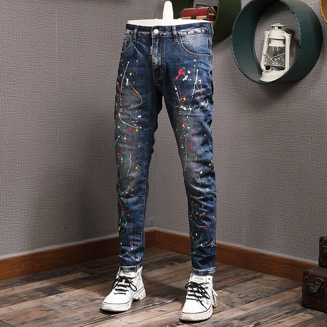 Vaqueros Elasticos Hombre Paint Splatter, NUEVO